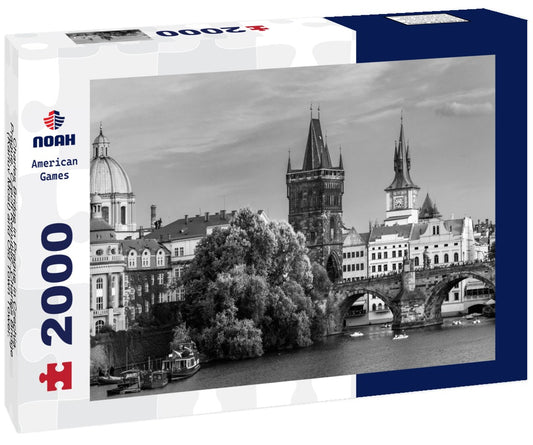 Noah Jigsaw Puzzle Charles Bridge in Prague in Czechia. Prague, Czech Republic. Charles Bridge (Karluv Most) and Old Town Tower. Vltava River and Charles Bridge in black white 2000 pieces