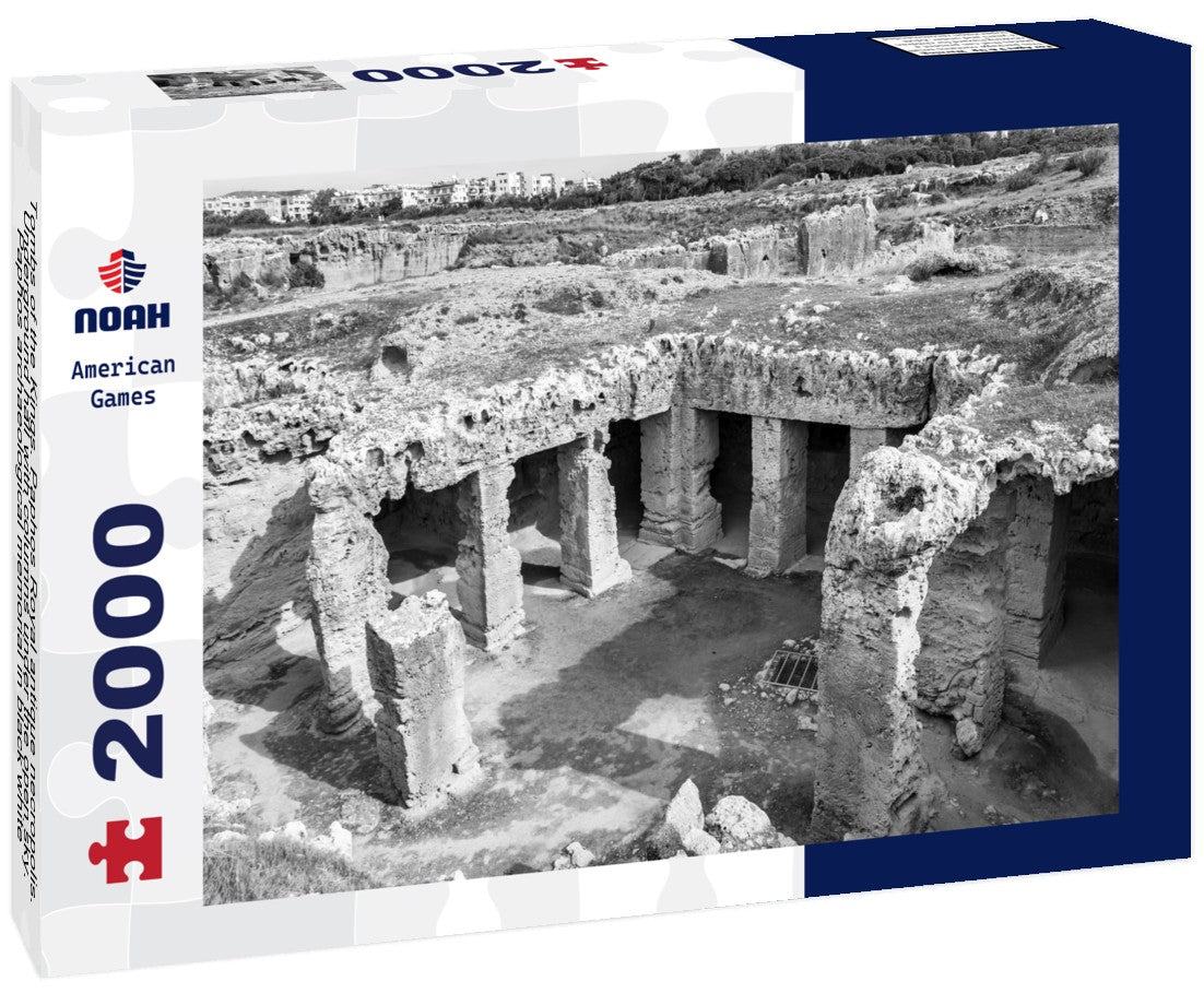 Noah Jigsaw Puzzle Tombs of the Kings. Paphos Royal antique necropolis. Underground hall with columns under the open sky. Paphos archaeological memorial in black white 2000 pieces