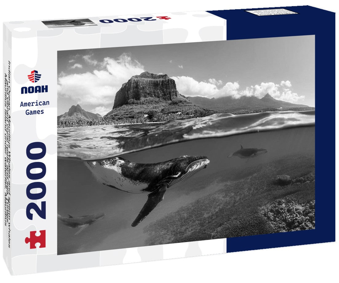 Noah Jigsaw Puzzle Indian Ocean, Mauritius Whales and sperm whales and vibrant coral reefs and sea Turtles. Mauritius island under waterfall, Mauritius undersea, Mauritius in black white 2000 pieces