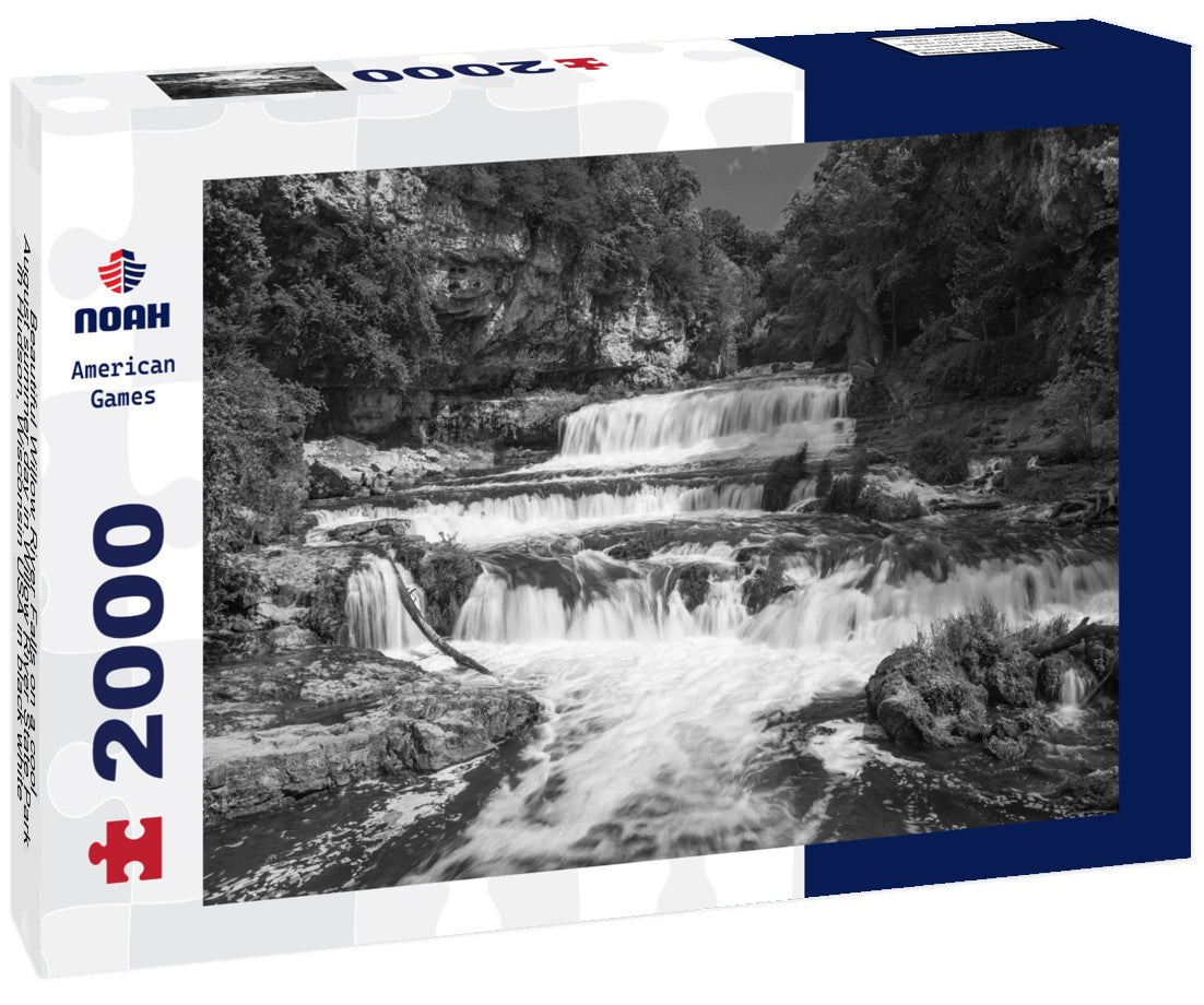 Noah Jigsaw Puzzle Beautiful Willow River Falls on a cool, August summer day in Willow River State Park in Hudson, Wisconsin USA in black white 2000 pieces