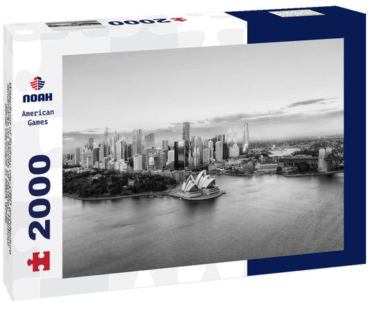Noah Jigsaw Puzzle Waterfront of Sydney city CBD architecture landmarks on shores of Sydney Harbour aerial cityscape in black white 2000 pieces