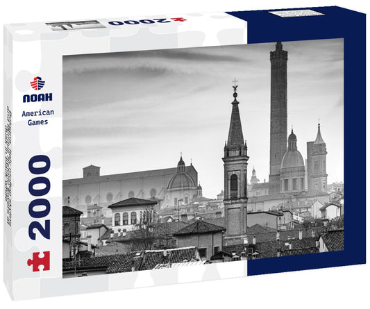 Noah Jigsaw Puzzle Bologna, Italy rooftop skyline and famous historic towers at dusk in black white 2000 pieces