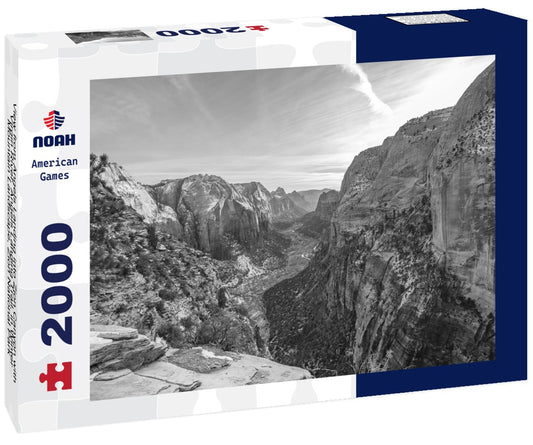 Noah Jigsaw Puzzle View from Angels Landing into Zion Canyon with Virgin River, Angels Landing Trail, in Winter, Mountain Landscape, Zion National Park, Utah, USA, North America in black white 2000 pieces