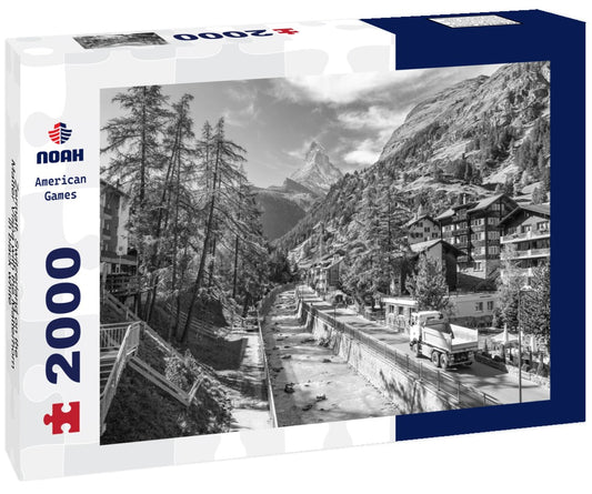 Noah Jigsaw Puzzle Zermatt, Switzerland on the Matter Vispa with the Matterhorn in black white 2000 pieces