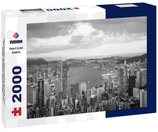 Noah Jigsaw Puzzle Aerial view of skyscrapers at dusk over the financial district in central Hong Kong, China in black white 2000 pieces