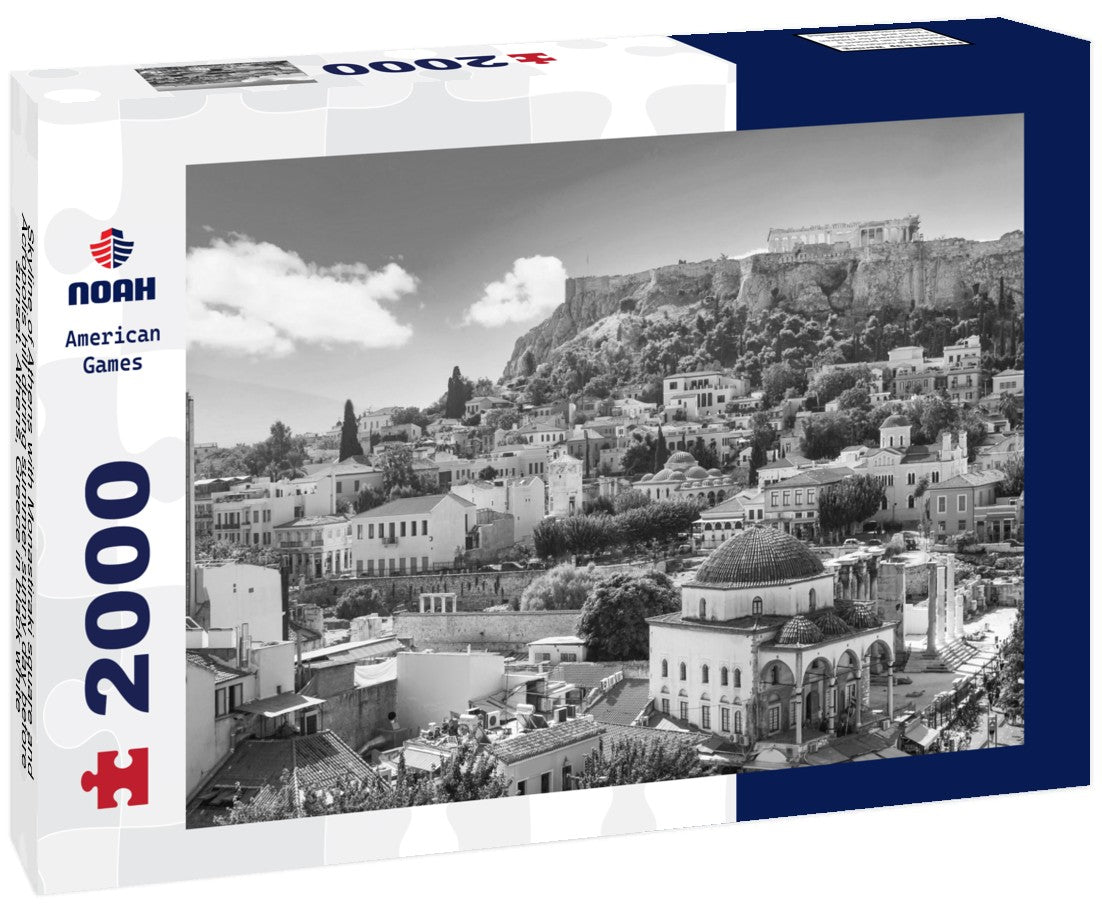 Noah Jigsaw Puzzle Skyline of Athens with Monastiraki square and Acropolis hill during summer sunny day before sunset. Athens, Greece in black white 2000 pieces
