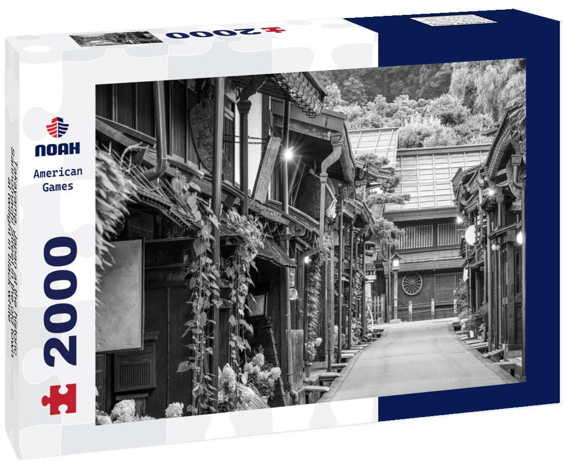Noah Jigsaw Puzzle Takayama, Japan at the historic Sannomachi Street in the old town at twilight in black white 2000 pieces