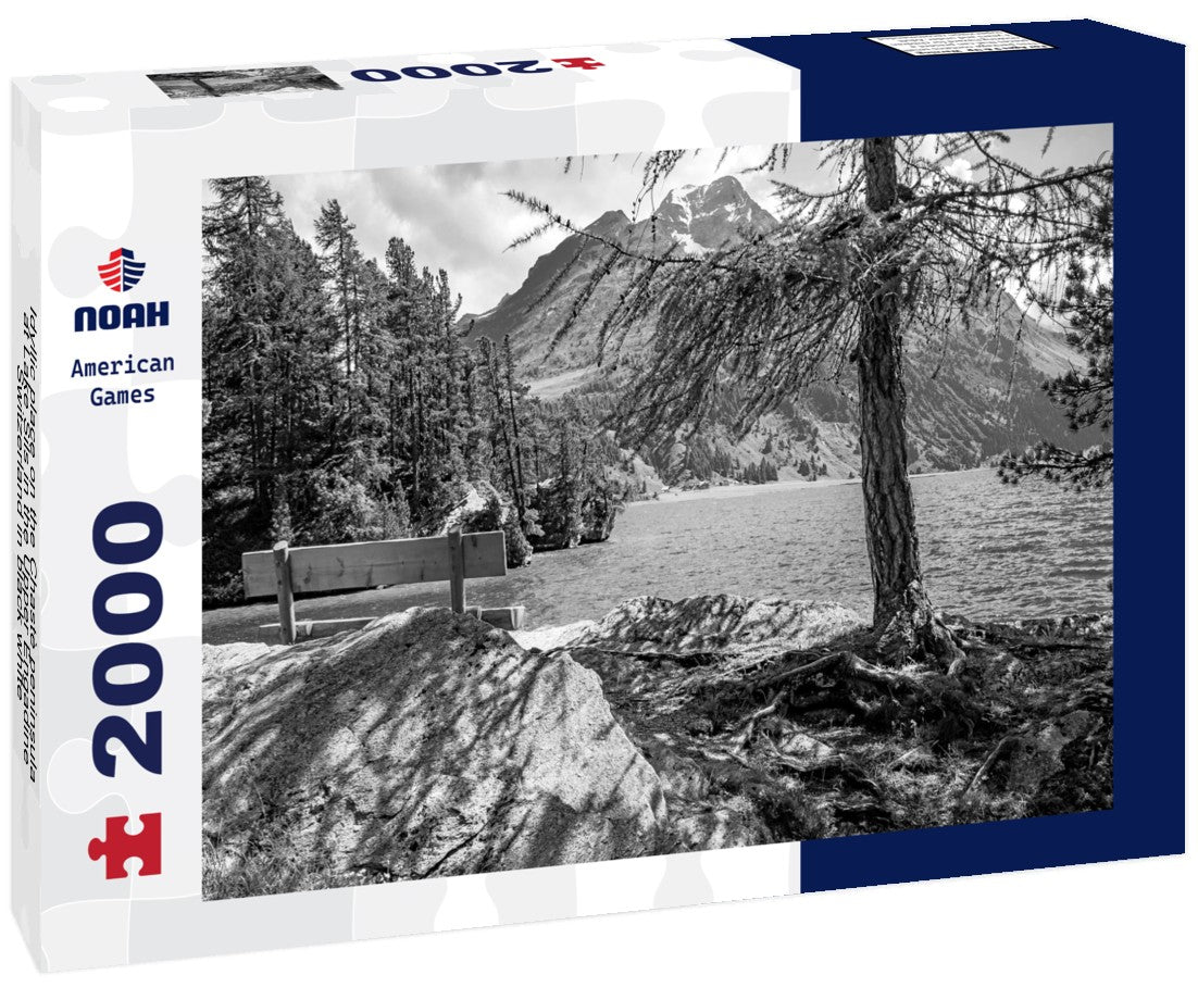 Noah Jigsaw Puzzle Idyllic place on the Chastè peninsula at Lake Sils in the Upper Engadine, Switzerland in black white 2000 pieces