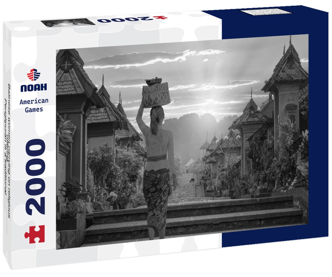 Noah Jigsaw Puzzle Balinese women carrying on religious offering - Penglipuran is a traditional oldest Bali village at Bangli Regency - Bali, Indonesia in black white 2000 pieces
