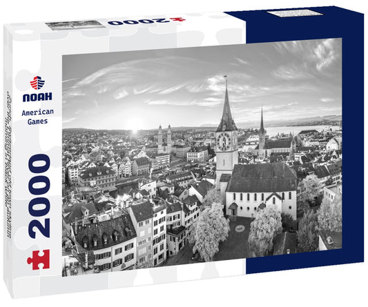 Noah Jigsaw Puzzle Zurich, Switzerland old town skyline over the Limmat River on an autumn morning in black white 2000 pieces