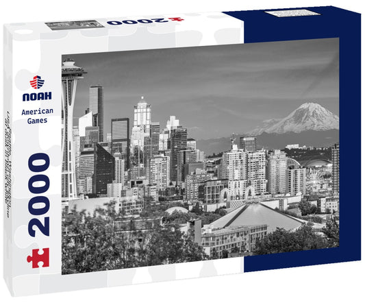 Noah Jigsaw Puzzle Seattle, Washington, USA downtown city skyline at dusk in black white 2000 pieces