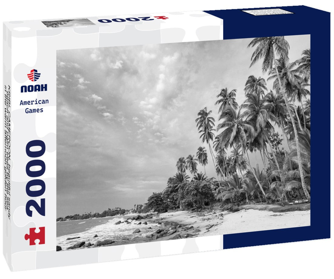 Noah Jigsaw Puzzle KRIBI, CAMEROON, beautiful sandy beach and palm trees by the sea, in the warm afternoon golden hour light in black white 2000 pieces