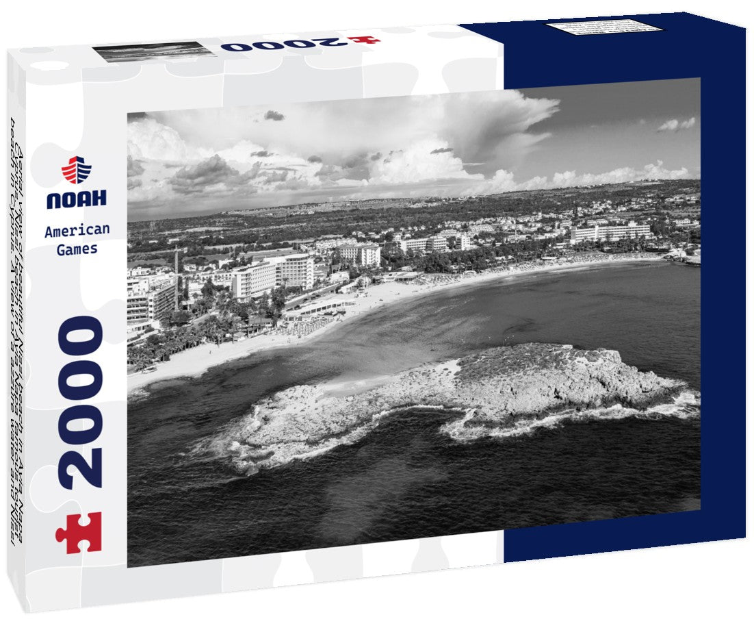 Noah Jigsaw Puzzle Aerial view of beautiful Nissi beach in Ayia Napa, Cyprus. Nissi beach in Ayia Napa famous tourist beach in Cyprus. A view of a azzure water and Nissi beach in Aiya Napa, Cyprus in black white 2000 pieces