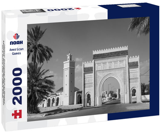 Noah Jigsaw Puzzle Historic Triumphal Arch in Rissani, Morocco, Surrounded by Palm Trees on a Sunny Day in black white 2000 pieces
