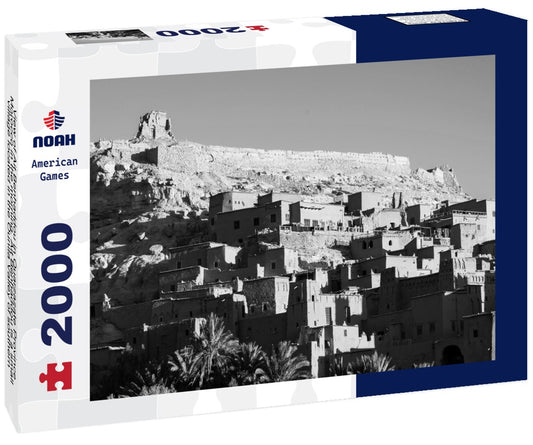 Noah Jigsaw Puzzle View of Ait Benhaddou in Ouarzazate Province, Morocco in the morning. Ait Benhaddou is a small village located in the Ounila Valley of southern Morocco, a UNESCO World Heritage Site in black white 2000 pieces