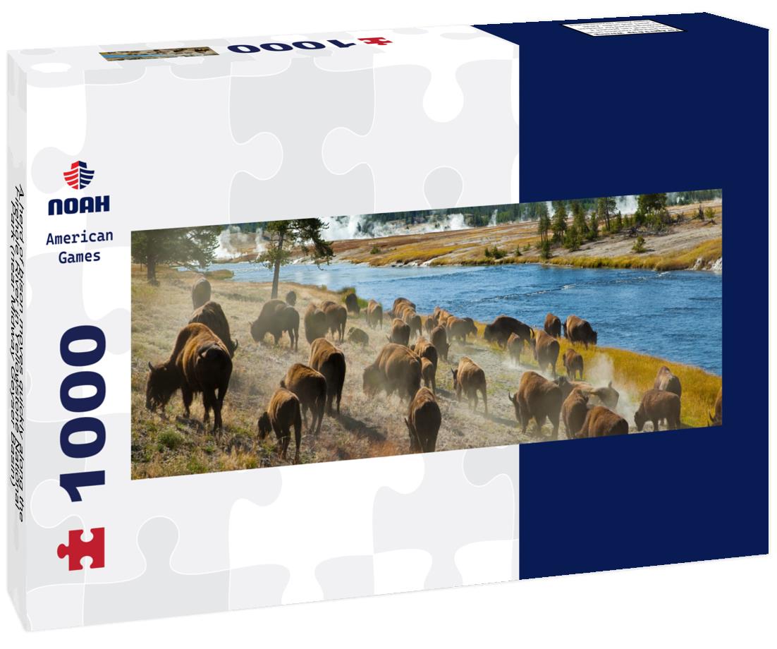 Noah Jigsaw Puzzle A herd of bison moves quickly along the Firehole River in Yellowstone National Park (near Midway Geyser Basin) panorama 1000 pieces