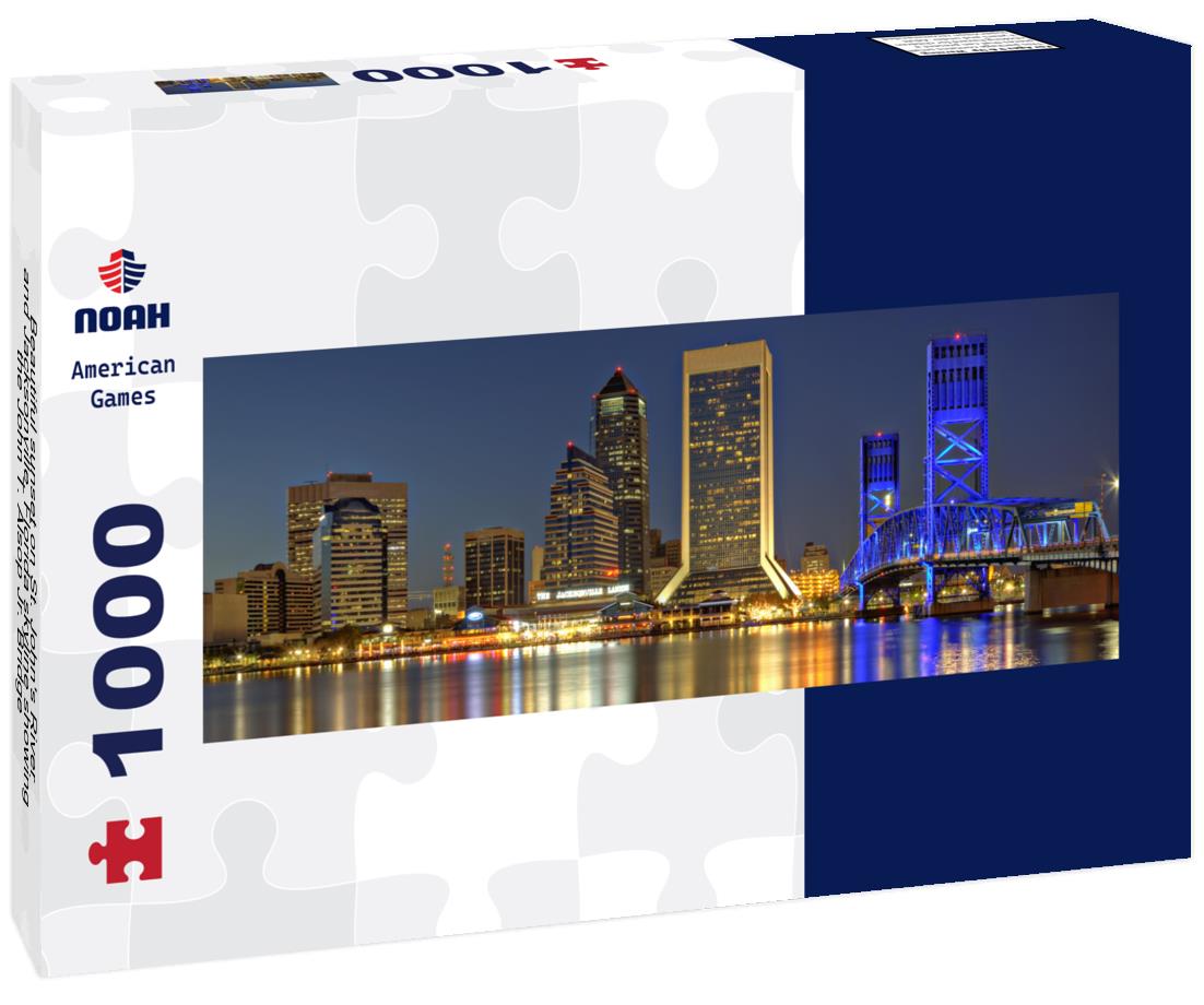 Noah Jigsaw Puzzle Beautiful sunset on St. John's River and Jacksonville, Florida skyline showing the John T. Alsop Jr. Bridge panorama 1000 pieces