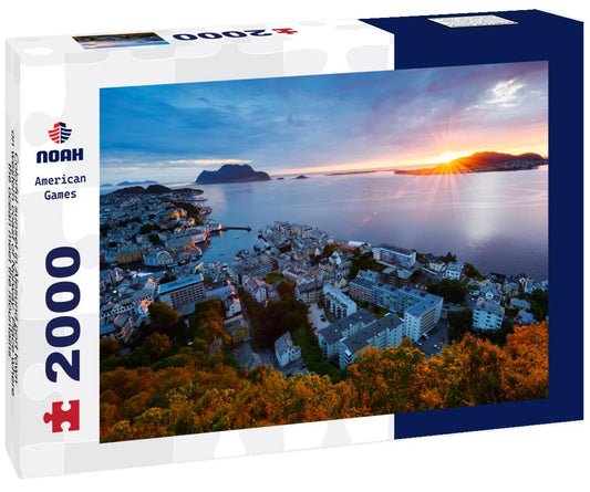 Noah Jigsaw Puzzle Colorful sunset in Alesund port town on western coast of Norway. Place where the ocean meet the mountains 2000 pieces