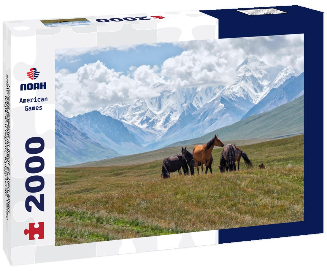 Noah Jigsaw Puzzle Horses grazing in front of Tien Shan snow-capped mountains, Sary Jaz valley, Issyk Kul region, Kyrgyzstan 2000 pieces