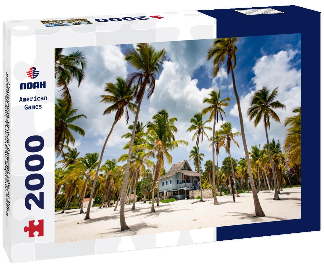 Noah Jigsaw Puzzle Panorama view of tropical villa at the paradise beach with palm trees in Saona island, Dominican Republic 2000 pieces