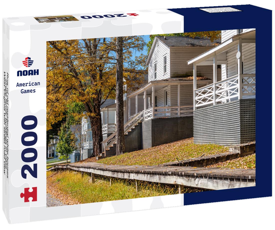 Noah Jigsaw Puzzle Row of old residential white houses single family buildings in Cass, West Virginia with street road view 2000 pieces