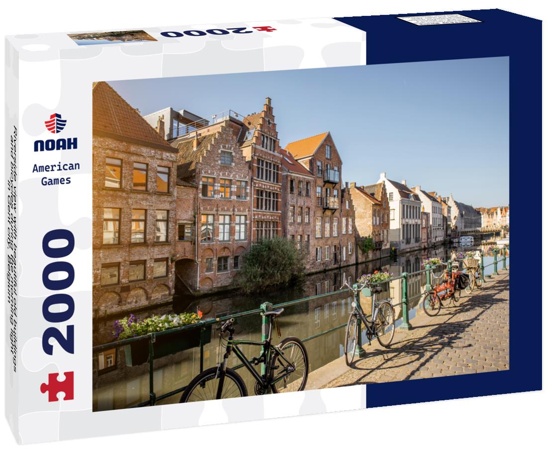 Noah Jigsaw Puzzle Riverside view with beautiful old buildings and bicycles during the morning light in Gent city, Belgium 2000 pieces