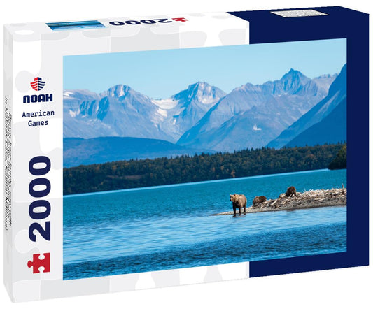 Noah Jigsaw Puzzle Brown bear family, sow with three cubs on a sand spit in Naknek Lake, Katmai National Park, Alaska, USA 2000 pieces