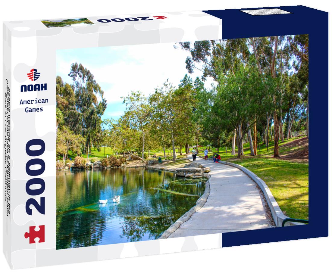 Noah Jigsaw Puzzle people walking on a pathway in the park next to the lake at Kenneth Hahn Park in Los Angeles California 2000 pieces