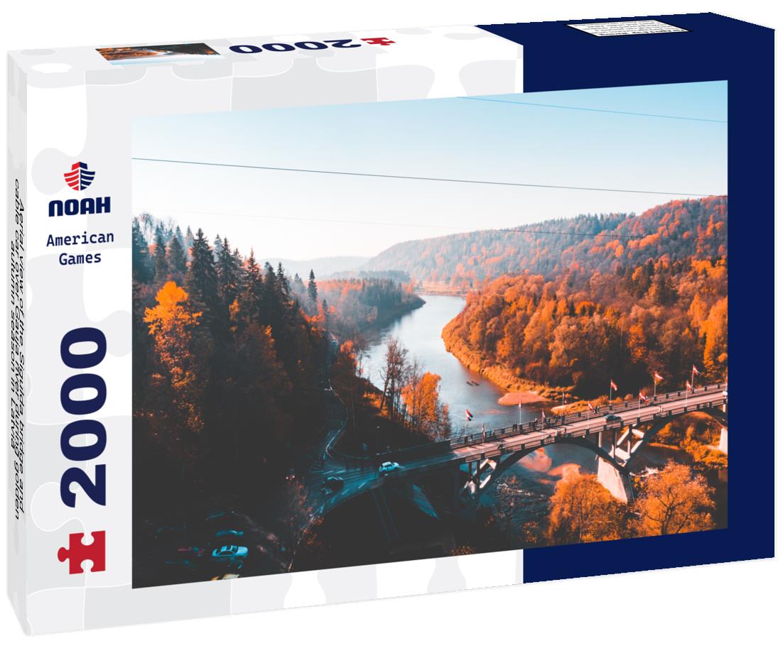 Noah Jigsaw Puzzle Aerial view of the Sigulda bridge and cable car over Gauja river during golden autumn season in Latvia 2000 pieces
