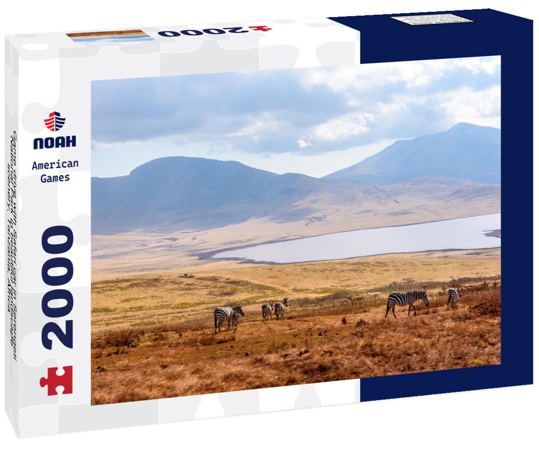 Noah Jigsaw Puzzle Game drive with Safari car in Serengeti National Park in beautiful landscape scenery, Tanzania, Africa 2000 pieces