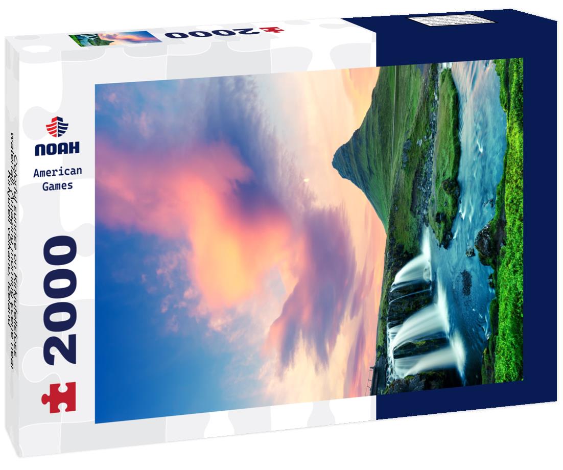 Noah Jigsaw Puzzle Colorful sunrise on Kirkjufellsfoss waterfall. Amazing morning scene near Kirkjufell volkano, Iceland 2000 pieces