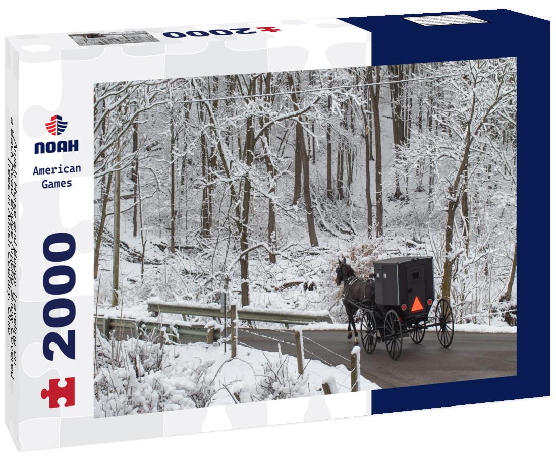 Noah Jigsaw Puzzle Amish Horse and Buggy Traveling on a Back Road Bridge Among Snow Covered Trees in Amish Country, Ohio 2000 pieces