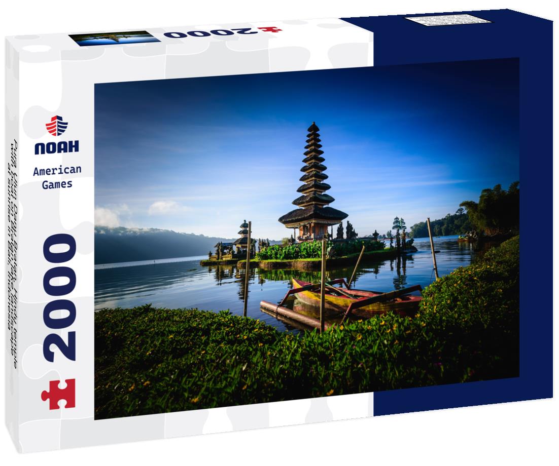 Noah Jigsaw Puzzle Pura Ulun Danu Bratan, Hindu temple with boat on Bratan lake landscape at sunrise in Bali, Indonesia 2000 pieces