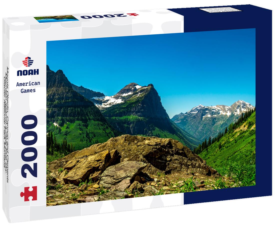 Noah Jigsaw Puzzle Mounts Oberlin, Cannon and Clements Mountain against a clear blue sky. Glacier National Park Montana 2000 pieces
