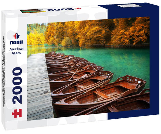 Noah Jigsaw Puzzle Boats parking at pier with turquoise lake landscape of Plitvice Lakes National Park, UNESCO heritage 2000 pieces
