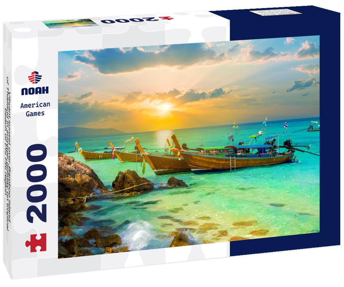 Noah Jigsaw Puzzle Vibrant sunset over Bamboo island of Thailand in summer holiday on tropical beach of Phi Phi region 2000 pieces