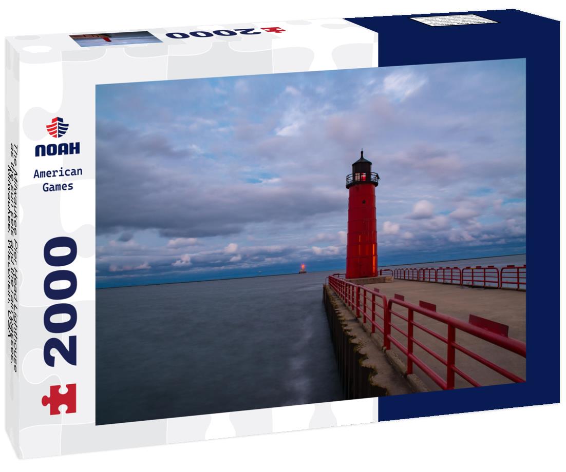 Noah Jigsaw Puzzle The "Milwaukee Pier Head Lighthouse" as the sun sets and the rain passes. Milwaukee, Wisconsin, USA 2000 pieces