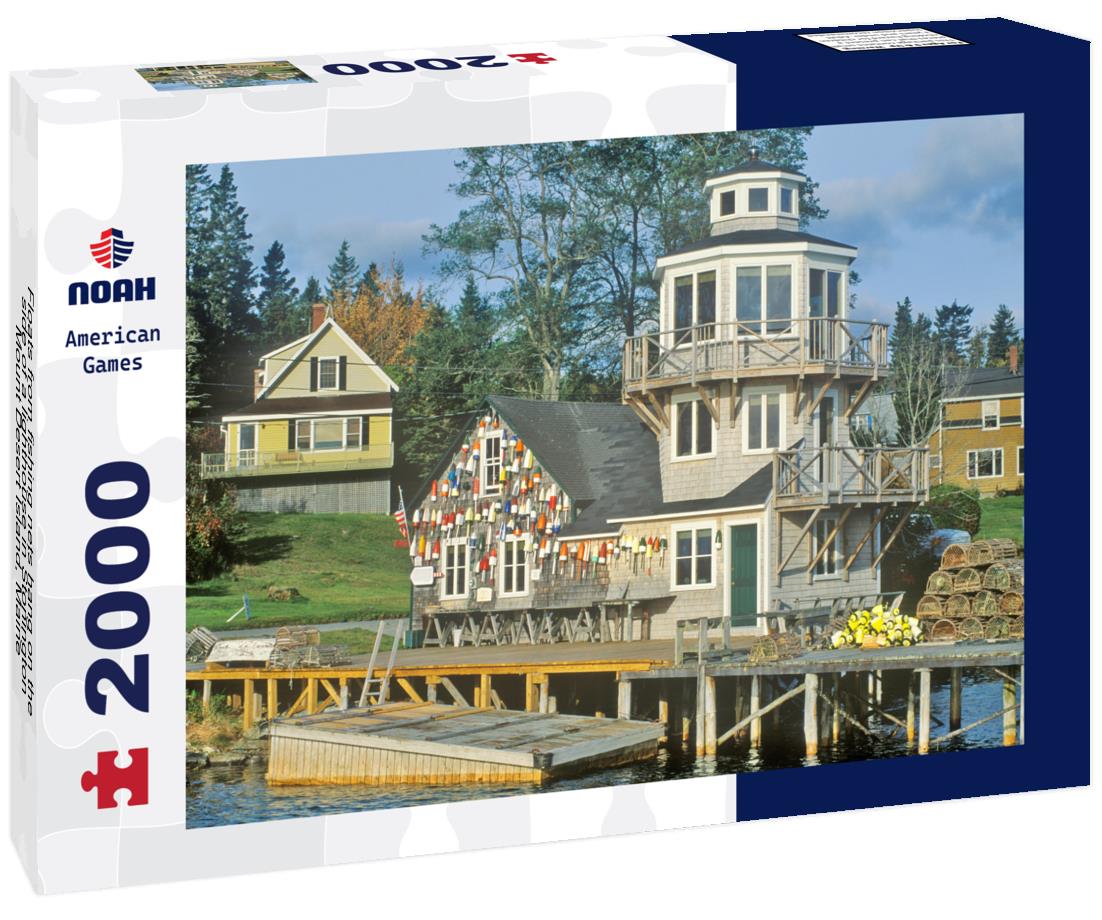 Noah Jigsaw Puzzle Floats from fishing nets hang on the side of a lighthouse in Stonington, Mount Desert Island, Maine 2000 pieces
