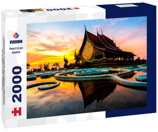 Noah Jigsaw Puzzle Amazing Temple Sirindhorn Wararam Phuproud in Ubon Ratchathani Province at twilight time, Thailand 2000 pieces