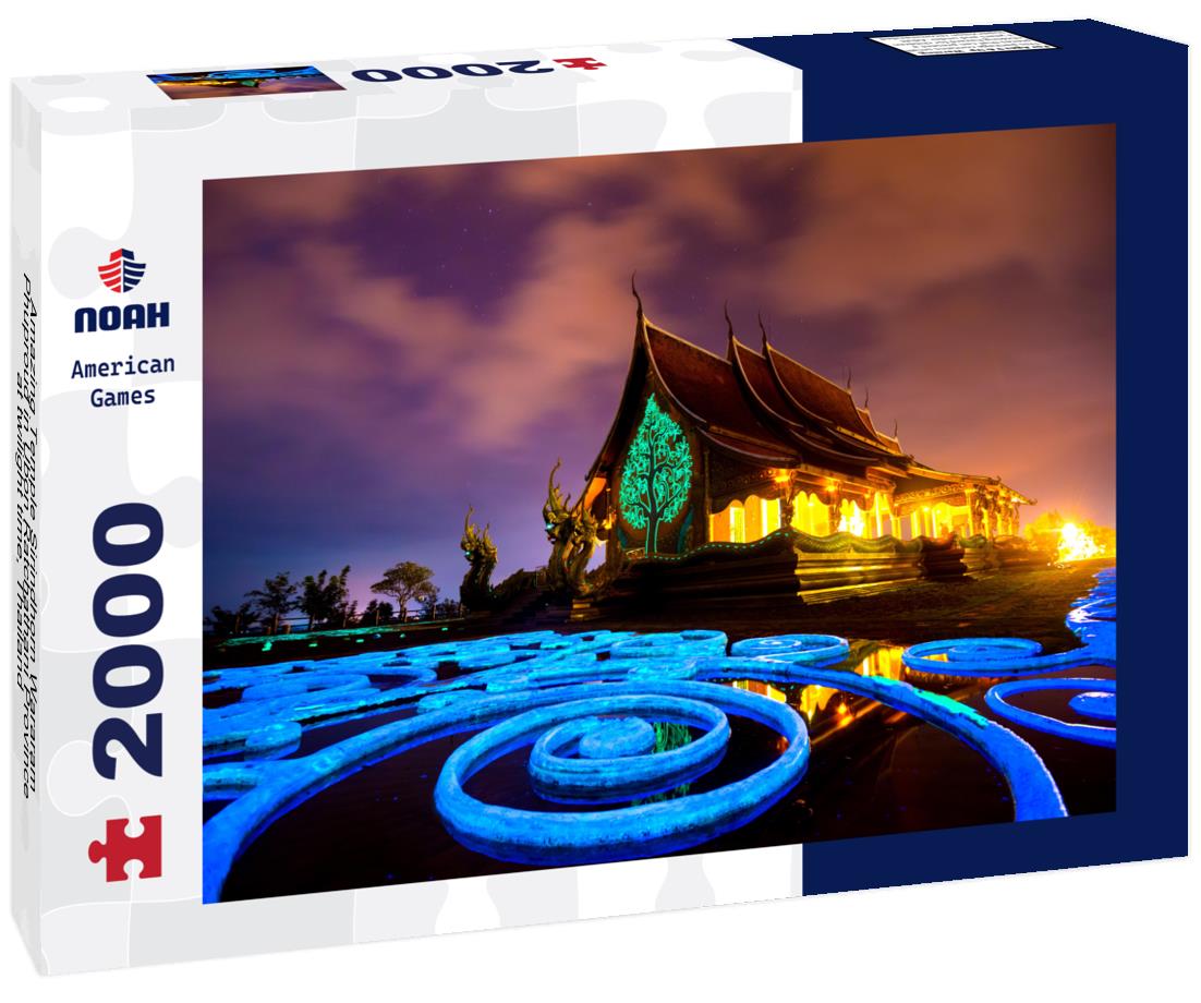 Noah Jigsaw Puzzle Amazing Temple Sirindhorn Wararam Phuproud in Ubon Ratchathani Province at twilight time, Thailand 2000 pieces