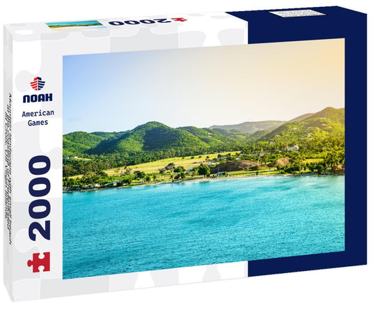 Noah Jigsaw Puzzle Mountain landscape with small beach at the coastline of Frederiksted, St Croix, US Virgin Islands 2000 pieces