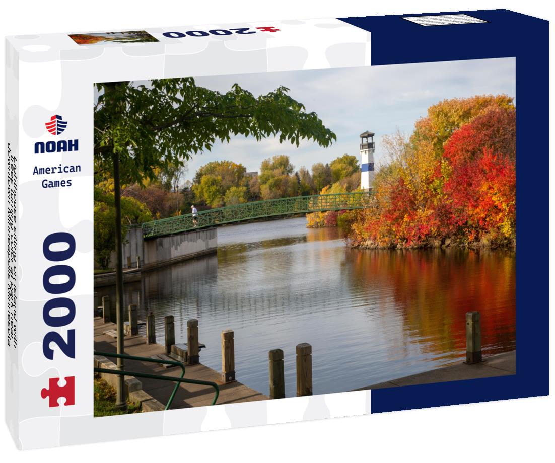 Noah Jigsaw Puzzle Lighthouse sitting on island with trees turning color at park near downtown Minneapolis Minnesota 2000 pieces
