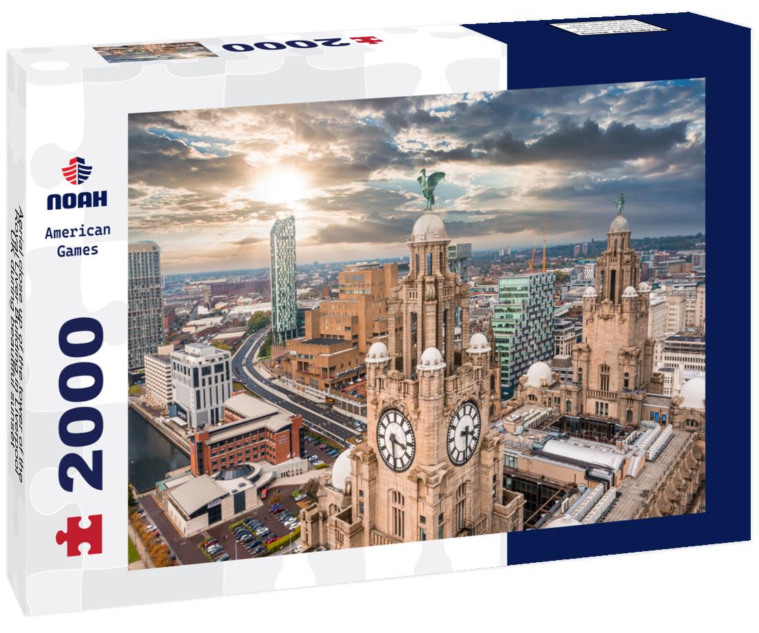 Noah Jigsaw Puzzle Aerial close up of the tower of the Royal Liver Building in Liverpool, UK during beautiful sunset 2000 pieces
