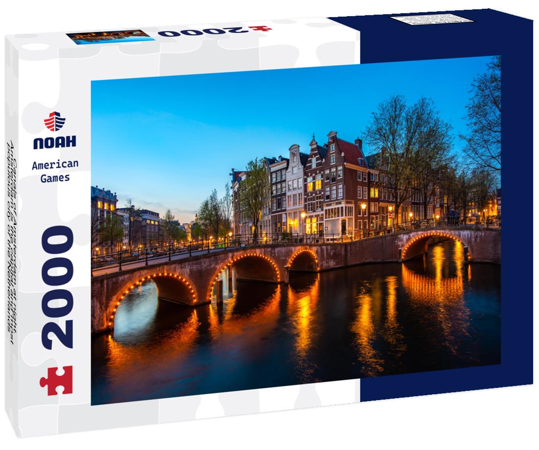 Noah Jigsaw Puzzle Canals of Amsterdam at night. Amsterdam is the capital and most populous city of the Netherlands 2000 pieces