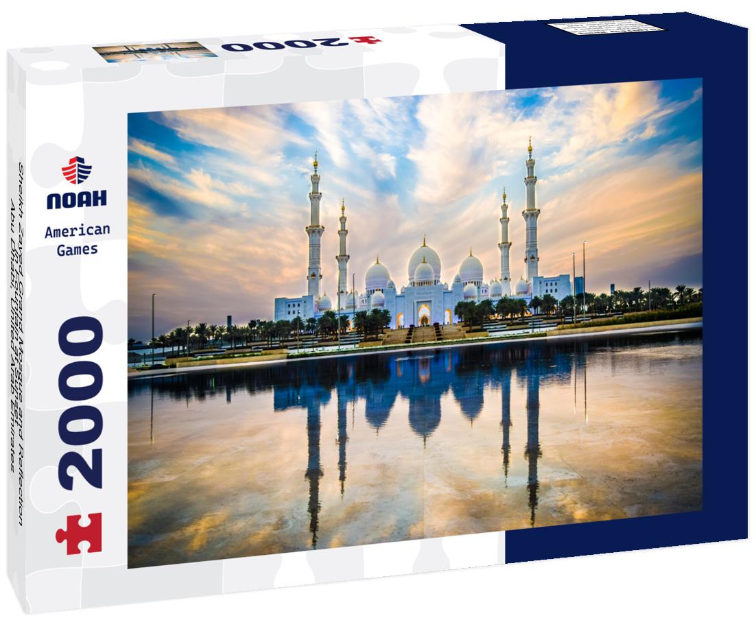 Noah Jigsaw Puzzle Sheikh Zayed Grand Mosque and Reflection in Fountain at Sunset - Abu Dhabi, United Arab Emirates 2000 pieces