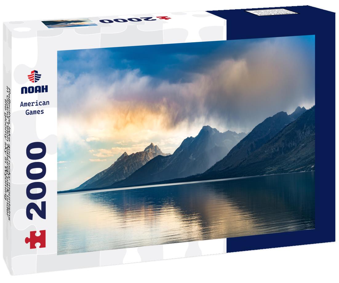 Noah Jigsaw Puzzle Reflective lake and rocky mountains in Grand Teton National park under the gloomy sky in Wyoming 2000 pieces