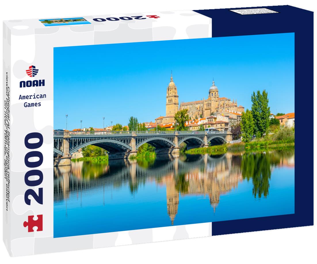 Noah Jigsaw Puzzle Cathedral at Salamanca reflected viewed behind bridge of enrique esteven on river Tormes, Spain 2000 pieces