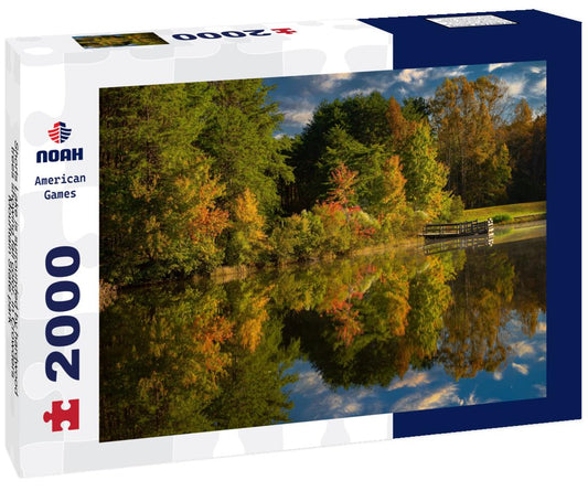 Noah Jigsaw Puzzle Shorts Lake is surrounded by hardwood trees showing fall color, in Crowders Mountain State park 2000 pieces