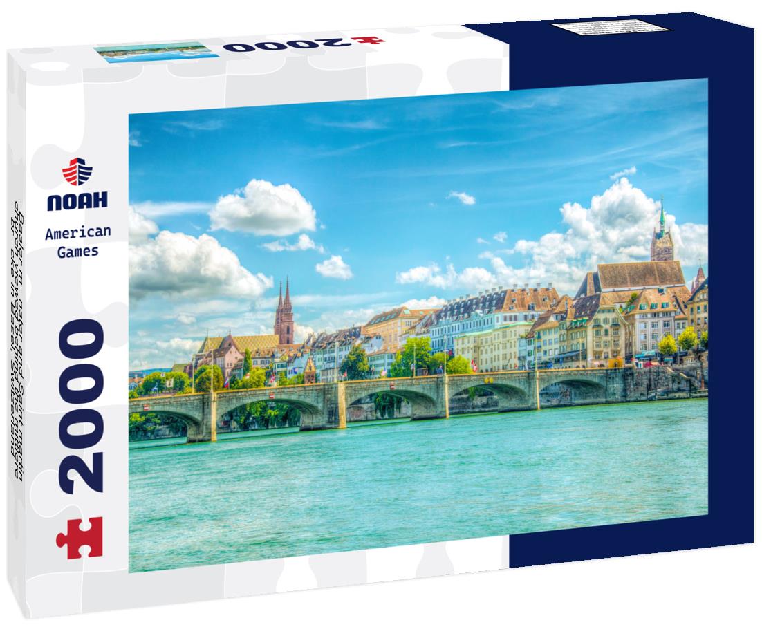 Noah Jigsaw Puzzle Basler münster and Saint martin church viewed behind the mittlere brücke in Basel, Switzerland 2000 pieces