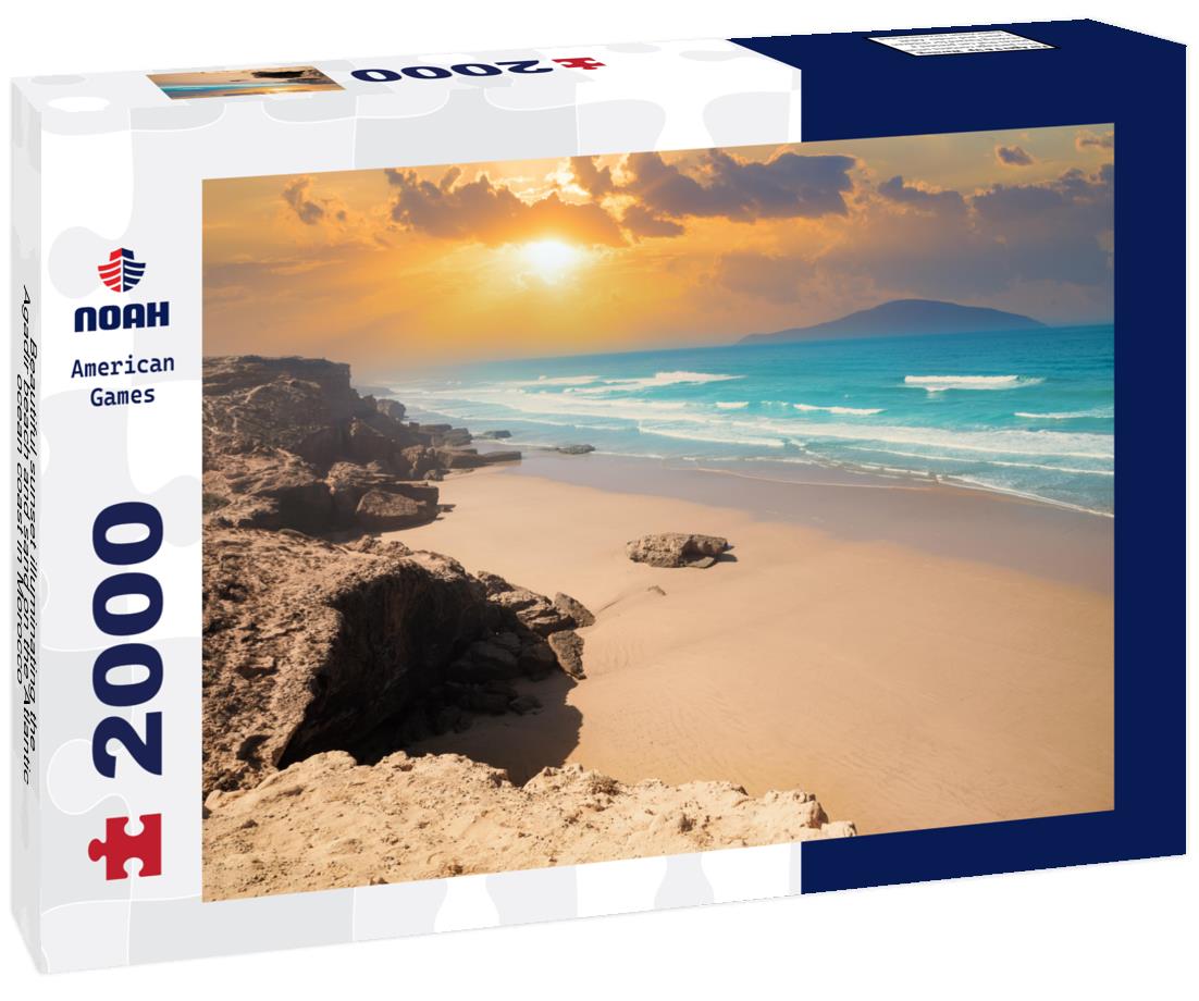 Noah Jigsaw Puzzle Beautiful sunset illuminating the Agadir beach and sand on the Atlantic ocean coast in Morocco 2000 pieces